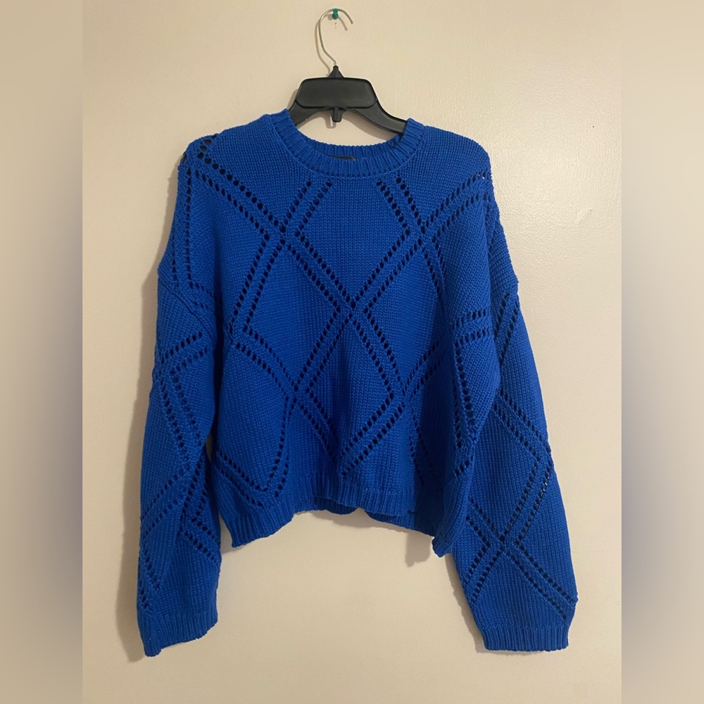 Aqua Royal Blue Diamond Knit Sweater